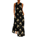 Robe de soirée sans manches pour femme, col en V, coupe ample, longue maxi, avec poches, motif cartes à jouer Aces
